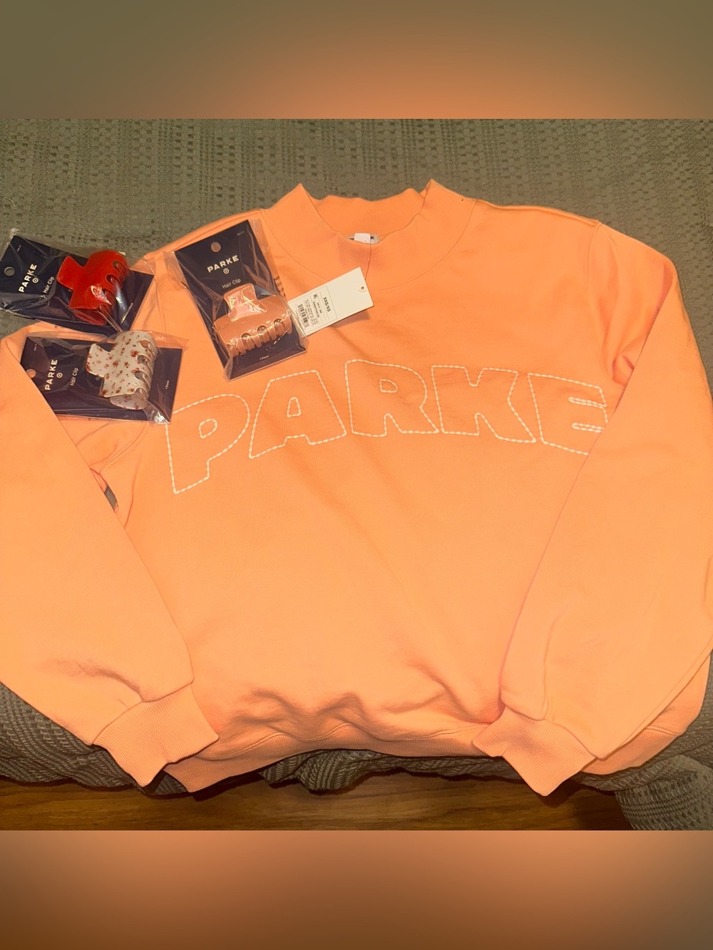 Nwt Parke x Target Peach Orange Mockneck XXS/XS Sweatshirt Pullover & 3 Clips